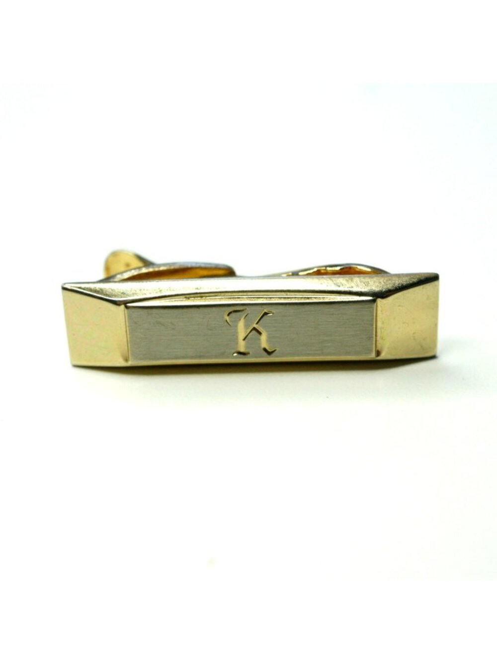 Vintage Hickok Gold Tone Tie Clip Engraved Letter K Brushed Front